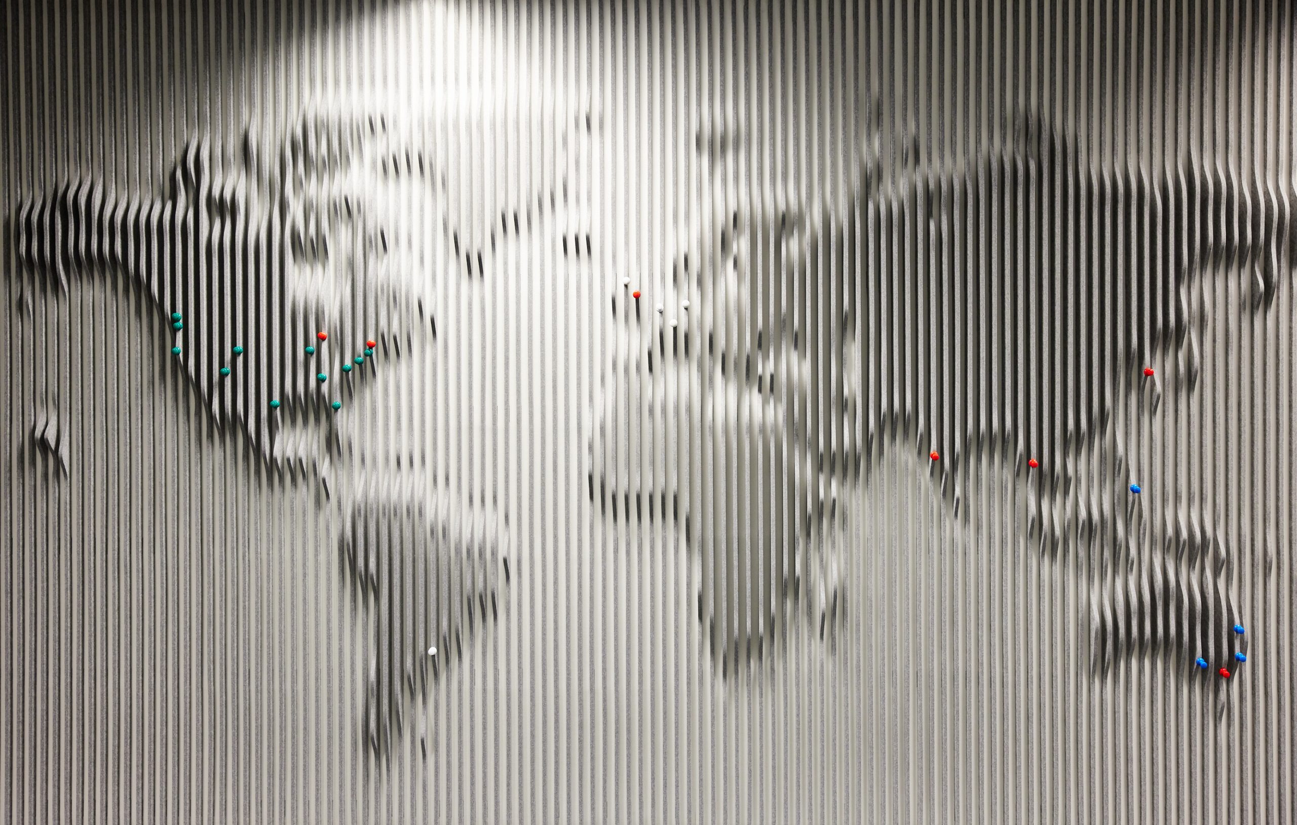 Global map of Acoufelt offices made out of felt